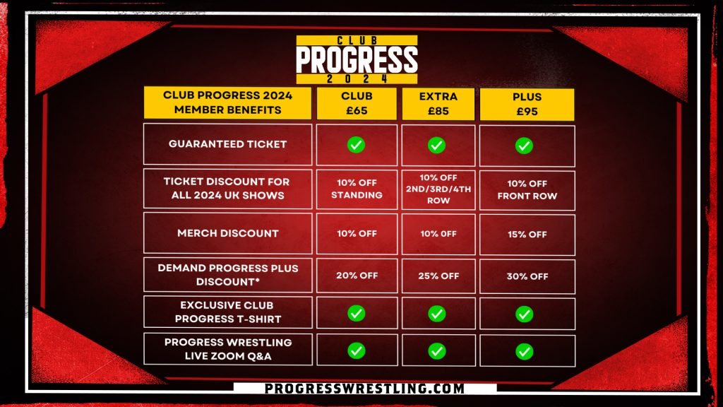 CLUB PROGRESS 2024 GRAPHIC - NOV 2023 - PROGRESS Wrestling - Watch on Demand PROGRESS PLUS